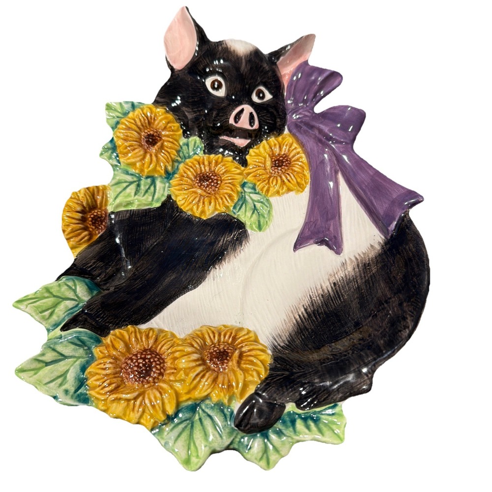 Vtg Fitz & Floyd Hampshire Hog Pig Canapé Plate 1992 11x7 Hand Painted Repaired